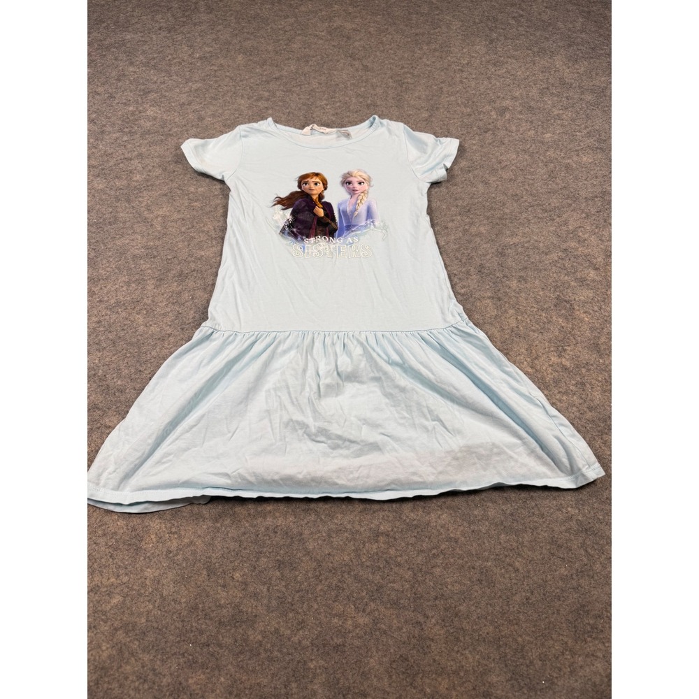HM Disney Frozen Anna Elsa Strong As Sisters Blue Drop Waist Dress Girls 8-10Y